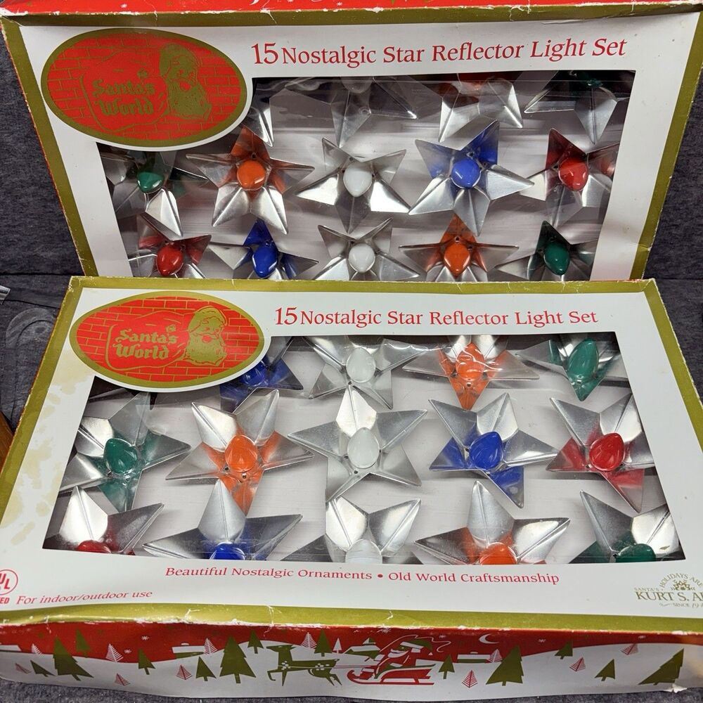 NOS 2 Kurt S Adler 15 Nostalgic Star Reflector Light Set In Box.
